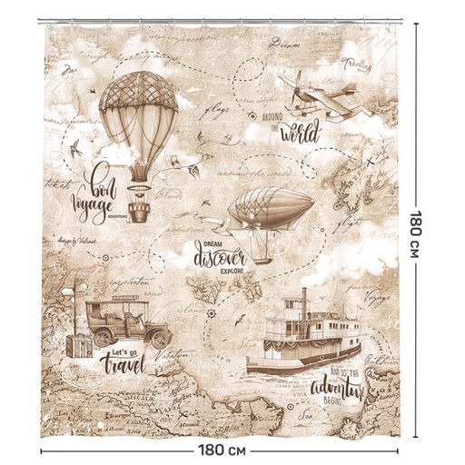 VAL TC-R-1818 Штора для ванной комнаты, полиэстер, 180*180 см, TRAVELLING RETRO, шт