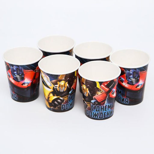 Набор одноразовой бумажной посуды, на 6 персон "С Днем Рождения", Трансформеры