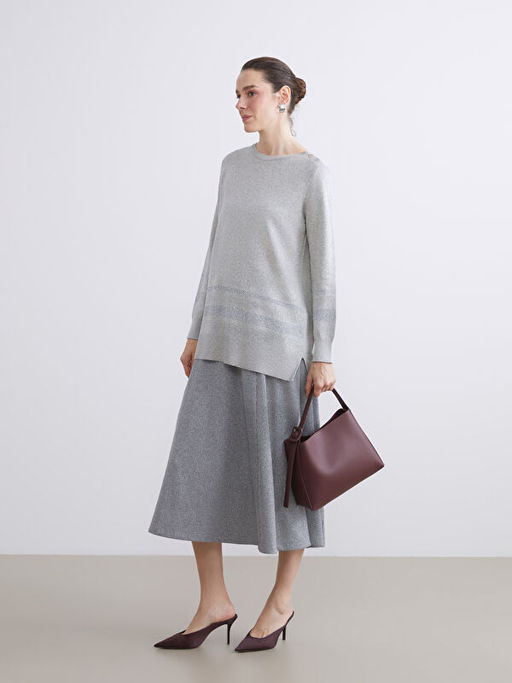 Bisiklet Yaka ?izgili Kad?n Triko Kazak