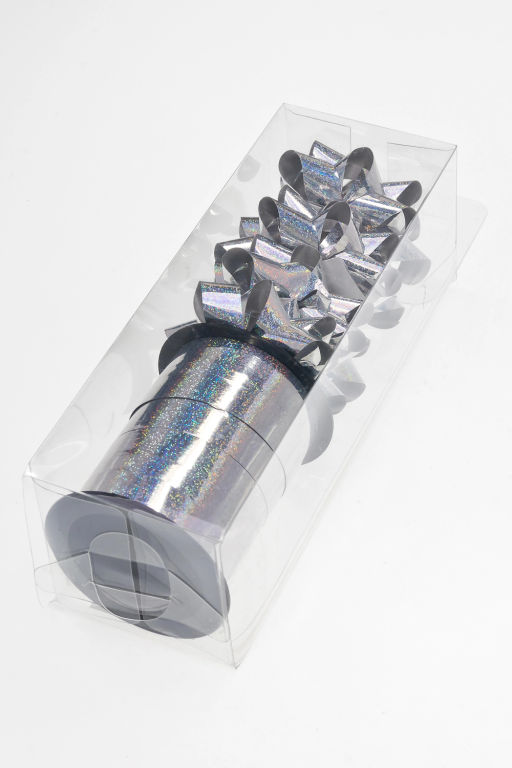 Набор для упаковки: бант 5,5 см (4 шт), лента 1 см*10 м (1 шт), SF-7825, серебро №2 - Больше подарков фото 2