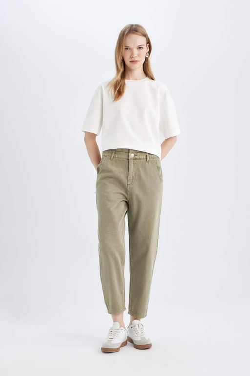 Джинсовые брюки длиной до щиколотки с высокой талией в бумажном пакете - Defacto фото 3