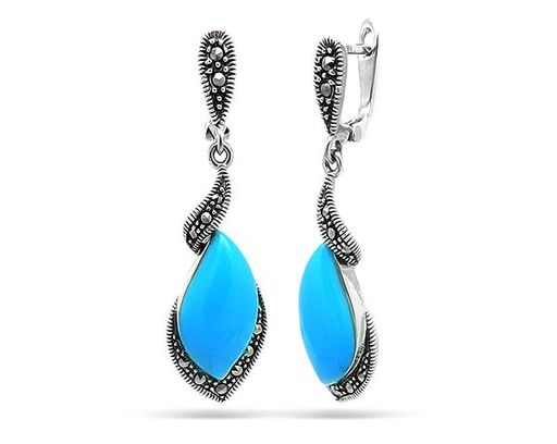 Серьги из серебра бирюза пресс., марказит, SL-AGA43
