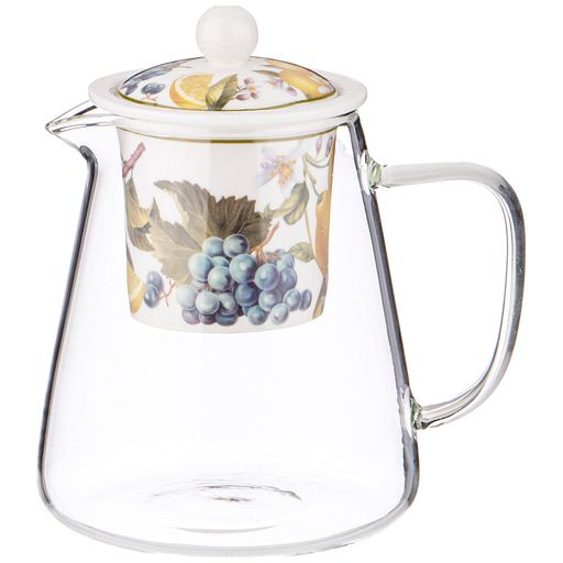 ЧАЙНИК СТЕКЛЯННЫЙ С ФАРФОРОВЫМ СИТОМ LEFARD ФРУКТЫ 600 МЛ