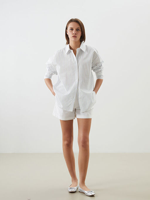 ?izgili Oversize Keten Kar???ml? Kad?n G?mlek