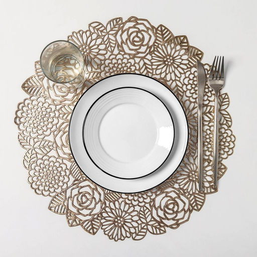 Набор салфеток сервировочных на стол Доляна Розы, 4 шт, d=38 см, цвет золотой  фото 3