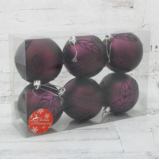 Ёлочные игрушки Листики, шары новогодние, d=8 см, набор 6 шт. - Зимнее волшебство фото 2