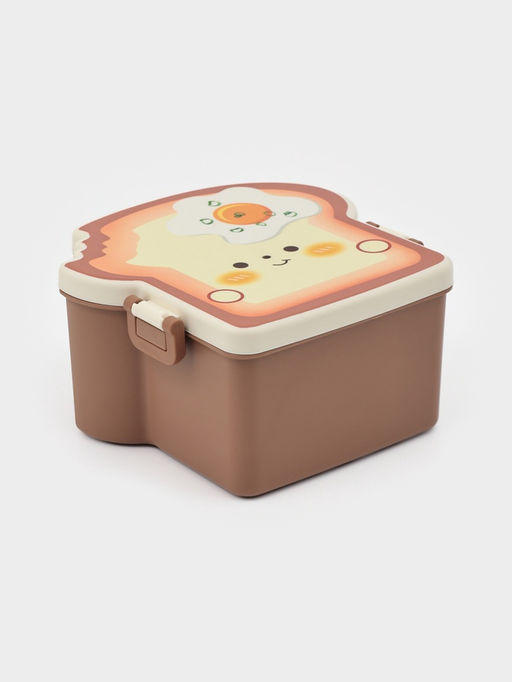 Ланч-бокс "Завтрак", 3 отделения, вилка и ложка, размер 16х15,5х8 см, цвет коричневый