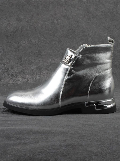 01-B48B-87C GREY/SILVER Ботинки демисезонные женские (натуральная кожа, байка)