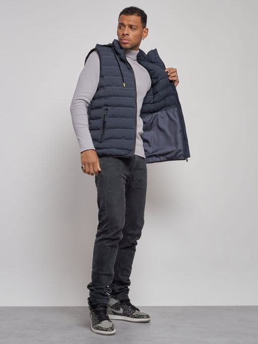 Жилетка мужская утепленная с капюшоном темно-синего цвета 886TS - YUNDA фото 13