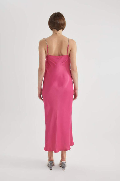 Атласное платье миди Bodycon с круглым вырезом и короткими рукавами - Defacto фото 8