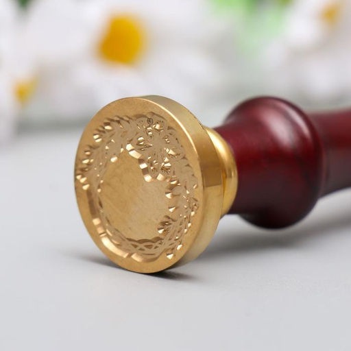 Печать для сургуча с деревянной ручкой «Венок с цветком», 9×2.5×2.5 см