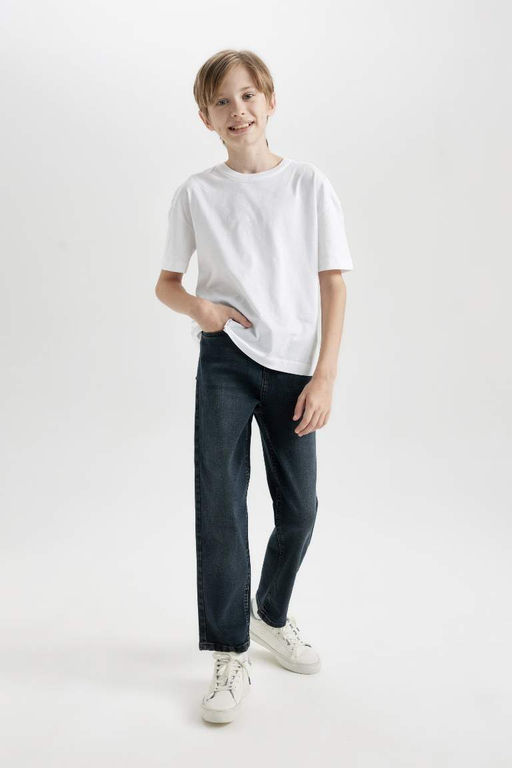 Джинсовые брюки прямого кроя с карманами и прямыми штанинами для мальчика - Defacto фото 4
