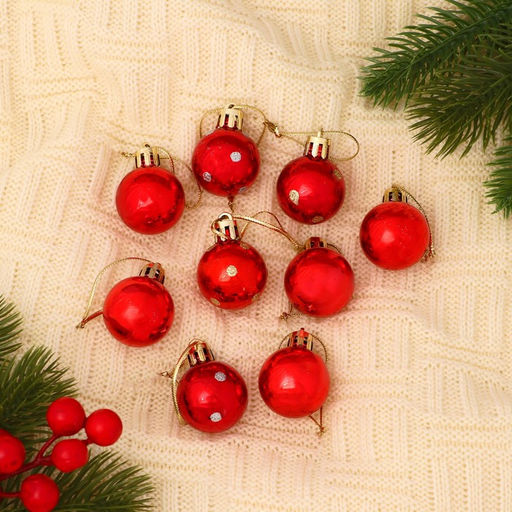 Цена за 2 шт. Ёлочные игрушки Самарина, шары новогодние, d=3 см, набор 9 шт., красный