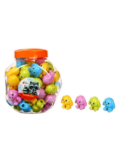 Цена за 52 шт. Точилка для карандашей Calligrata Зайка, с контейнером, МИКС фото 2