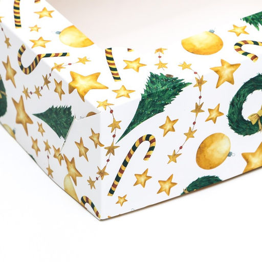 Цена за 2 шт. Коробка новогодняя складная с окном «Звезды и трости», 25×15×7 см