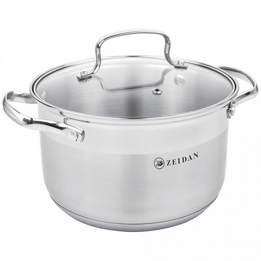 "Zeidan" "Milan" Кастрюля из нержавеющей стали 5,1л, д22см, h13,5см, стеклянная крышка, 5-ти слойное капсулированное дно, подарочная упаковка (Китай) Подходит для всех видов плит, включая индукционную.