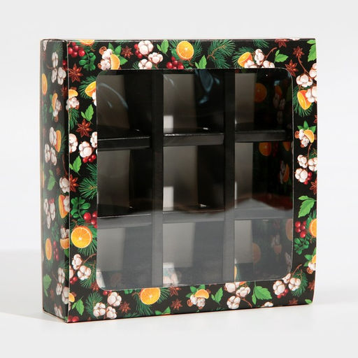 Цена за 5 шт. Коробка под 9 конфет с ячейками «Вкусный Новый год» 14.5×14.5×3.5 см