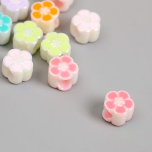 Цена за 10 шт. Бусина для творчества пластик Цветочек яркий, перламутр, 0.7?1.1?1.1 см, МИКС