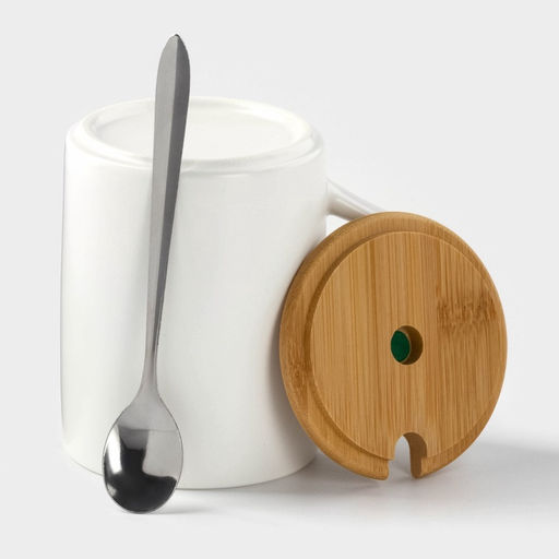 Кружка с крышкой и ложкой Avocado, 360 мл, керамика, белая