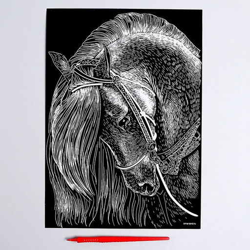Гравюра Лошадь с металлическим эффектом серебро А4 - Школа талантов фото 2