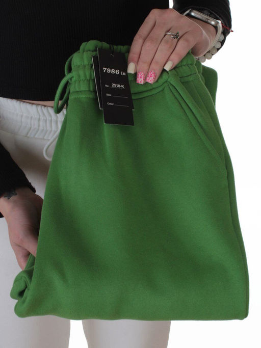2510-K GREEN Брюки спортивные утепленные женские (85% хлопок, 10% полиэстер, 5% спандекс)