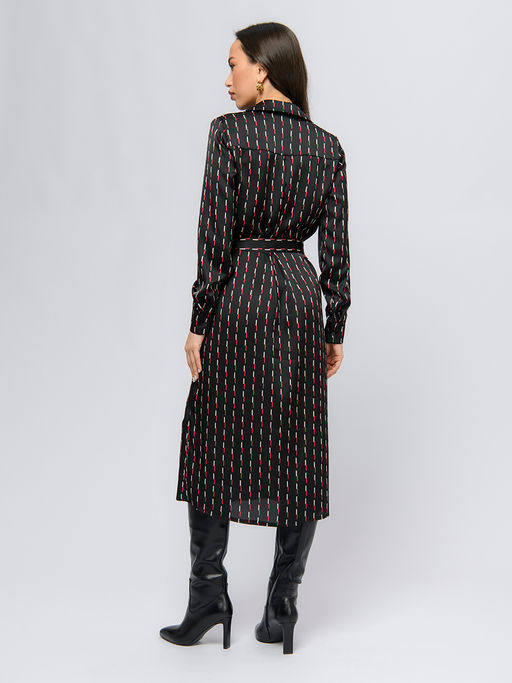 Платье черного цвета длины миди с принтом и длинными рукавами - 1001dress фото 3