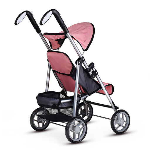 Коляска для кукол металлическая, складная, прогулочная с козырьком, с корзиной, цвет розовый, в пакете