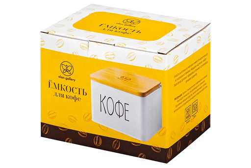 Емкость для хранения 1,5 л 14*11*11 см Кофе с откидной бамбуковой крышкой, белая - Elan gallery фото 15