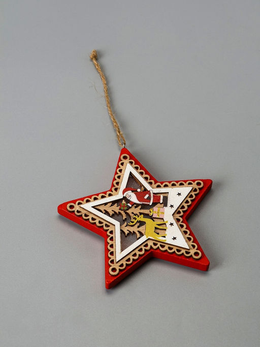 Ёлочная игрушка Красная звезда с Дедом Морозом, 12х12х1.5 см, от батареек, свечение тёплое белое - Luazon lighting фото 4