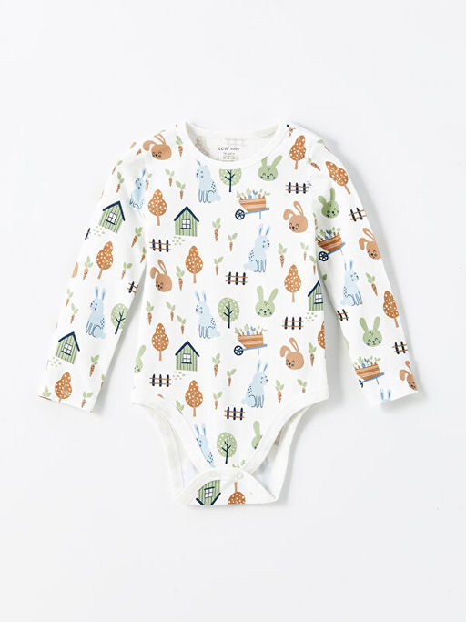 Bisiklet Yaka Bask?l? Erkek Bebek ??t??tl? Bodysuit 2li