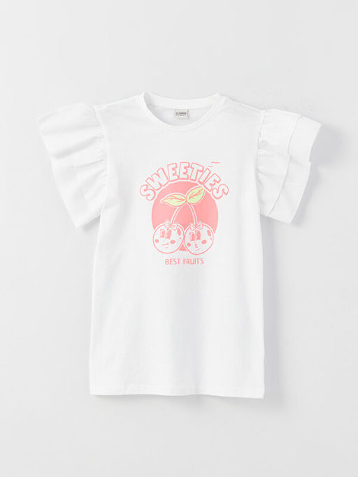 Bisiklet Yaka Bask?l? K?z ?ocuk Ti??rt ve ?ort - Waikiki фото 2