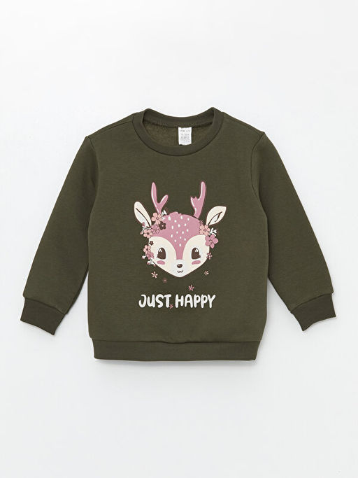 Bisiklet Yaka Kal?n Bask?l? K?z Bebek Sweatshirt