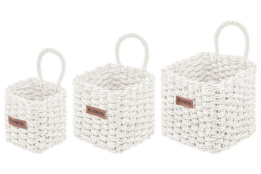 Набор 3 плетеных корзинок 19*19*23 см Flower с ручкой, белый - Elan gallery фото 5