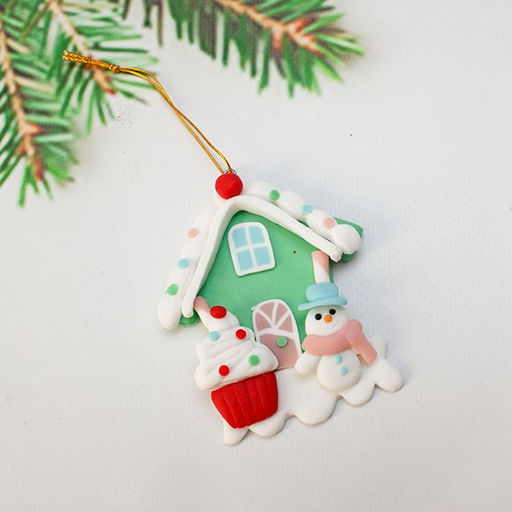 Подвеска новогодняя из полимерной глины 8,5см "Домик" (7252-6)
