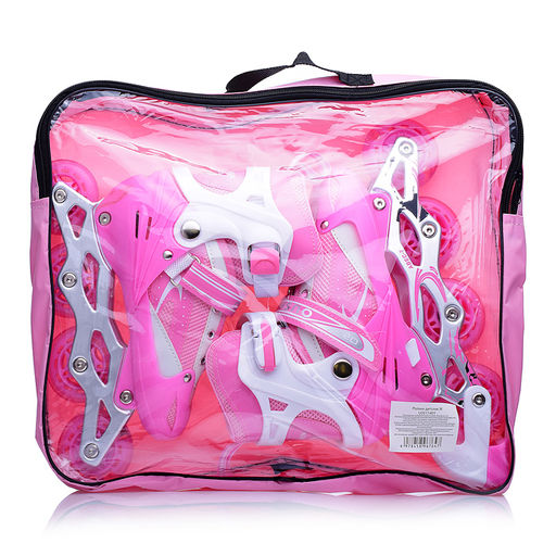 Роликовые коньки раздвижные, PU колёса со светом, размер S, розовые, в сумке