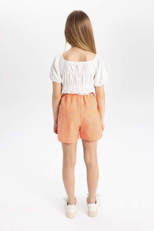 Клетчатые шорты из бумажного пакета для девочек - Defacto фото 6