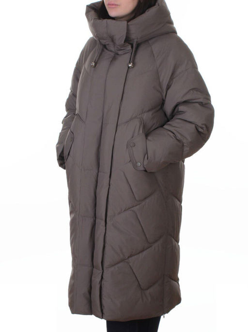 A621 GRAY/BROWN Пальто зимнее женское (200 гр. холлофайбер)