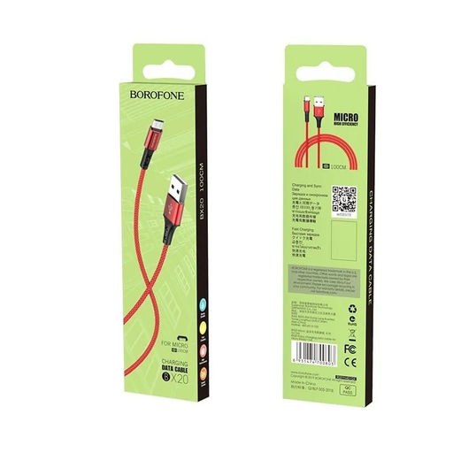 Кабель microUSB - USB, 1 м, "BX20 Enjoy", в нейлоновой оплетке, в коробке (6931474700803) "Borofone", красный, 2.4A