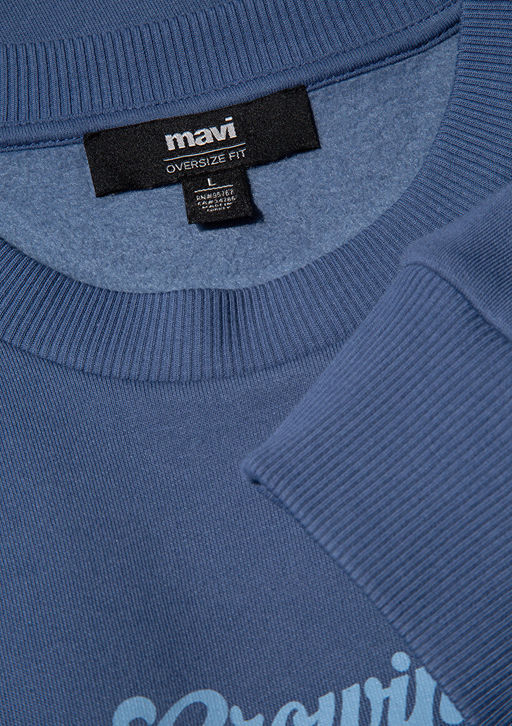 S?rt Bask?l? Lacivert Sweatshirt - Mavi фото 7