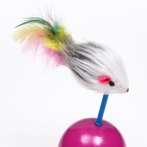 Мышь-неваляшка из натурального меха на шаре, 11 х 5 см фиолетовый/оранжевый - Пижон фото 5