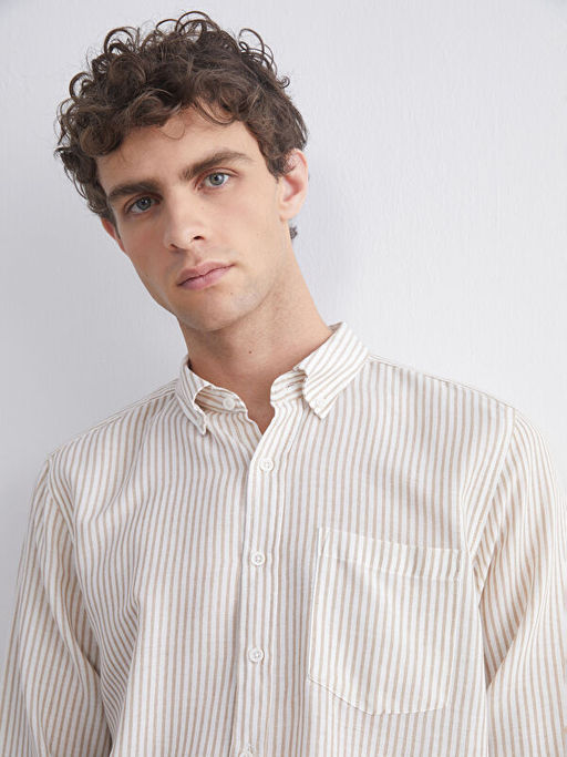 Regular Fit Uzun Kollu ?izgili Erkek G?mlek