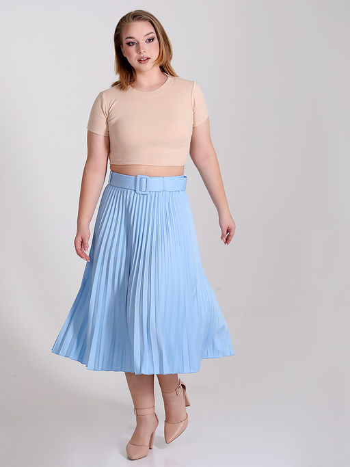 Плиссированная юбка миди с поясом - Almond фото 5