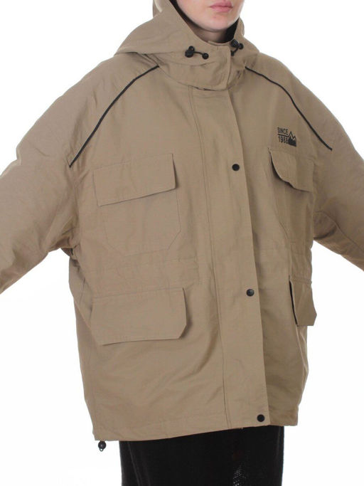 3092 BEIGE/GREEN Куртка демисезонная женская (100 гр. холлофайбер)