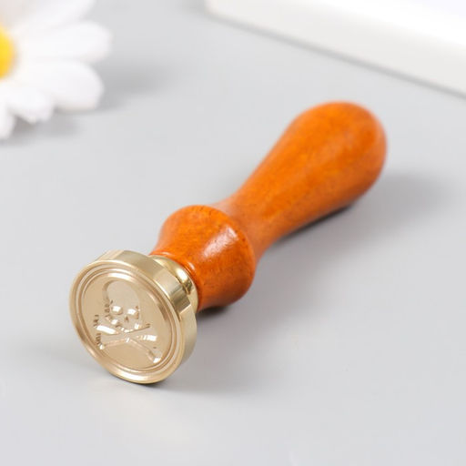 Печать для сургуча с деревянной ручкой «Череп с костями», 9×2.5×2.5 см