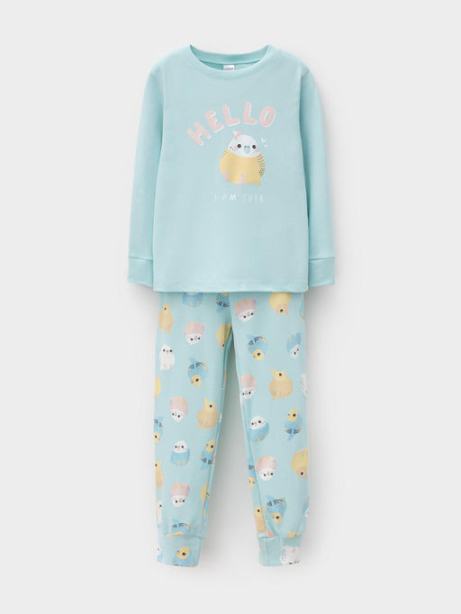 К 1541/морозный шалфей,цв.попугайчики пижама дет