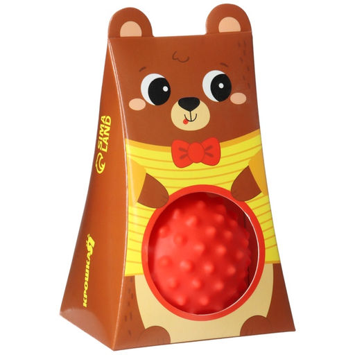 Развивающий тактильный мячик Крошка Я «Мишка», с пищалкой, 1 шт., красный