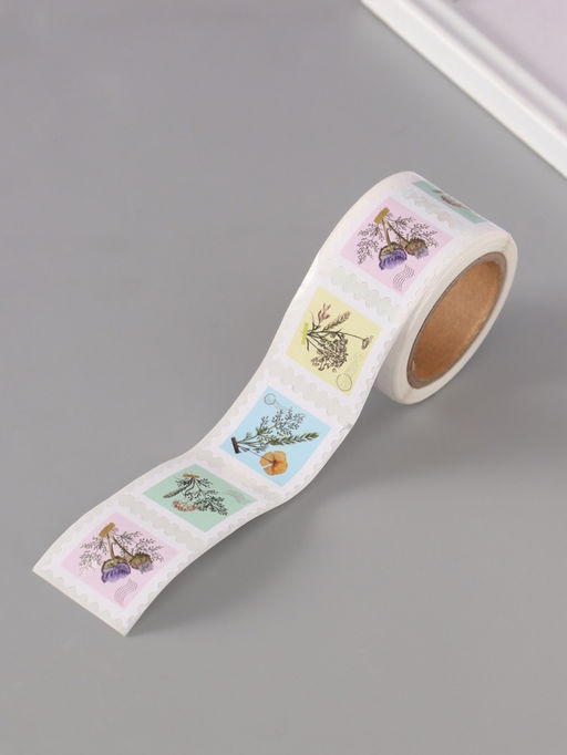 Цена за 2 шт. Наклейка бумага Марки. Сухоцветы, 3?3 см, 200 шт. в рулоне