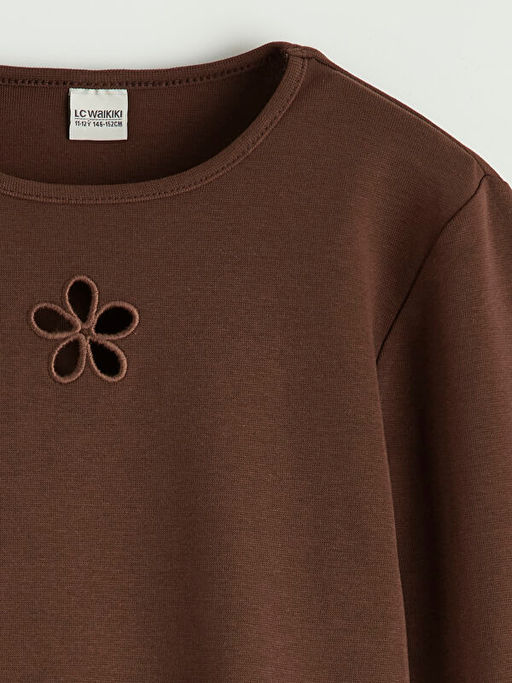 Bisiklet Yaka ?i?ek Nak??l? K?z ?ocuk Ti??rt