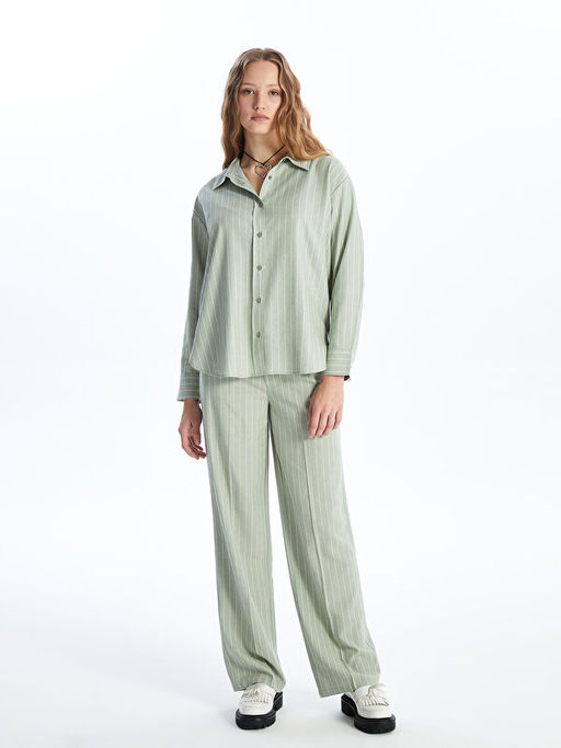 Standart Fit ?izgili Keten Kar???ml? Kad?n Pantolon - Waikiki фото 2