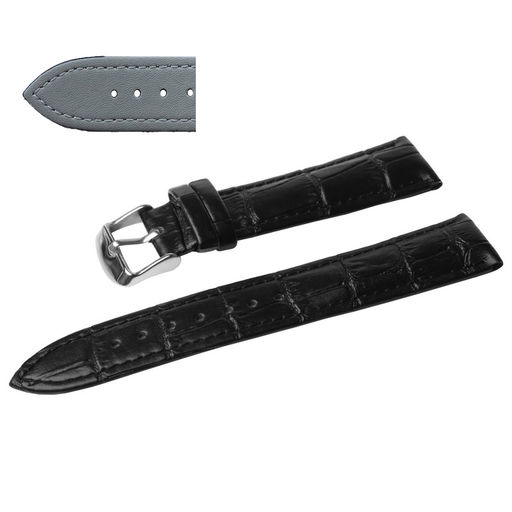 Ремешок для часов натуральная кожа черный 12 мм C16-12black-grey